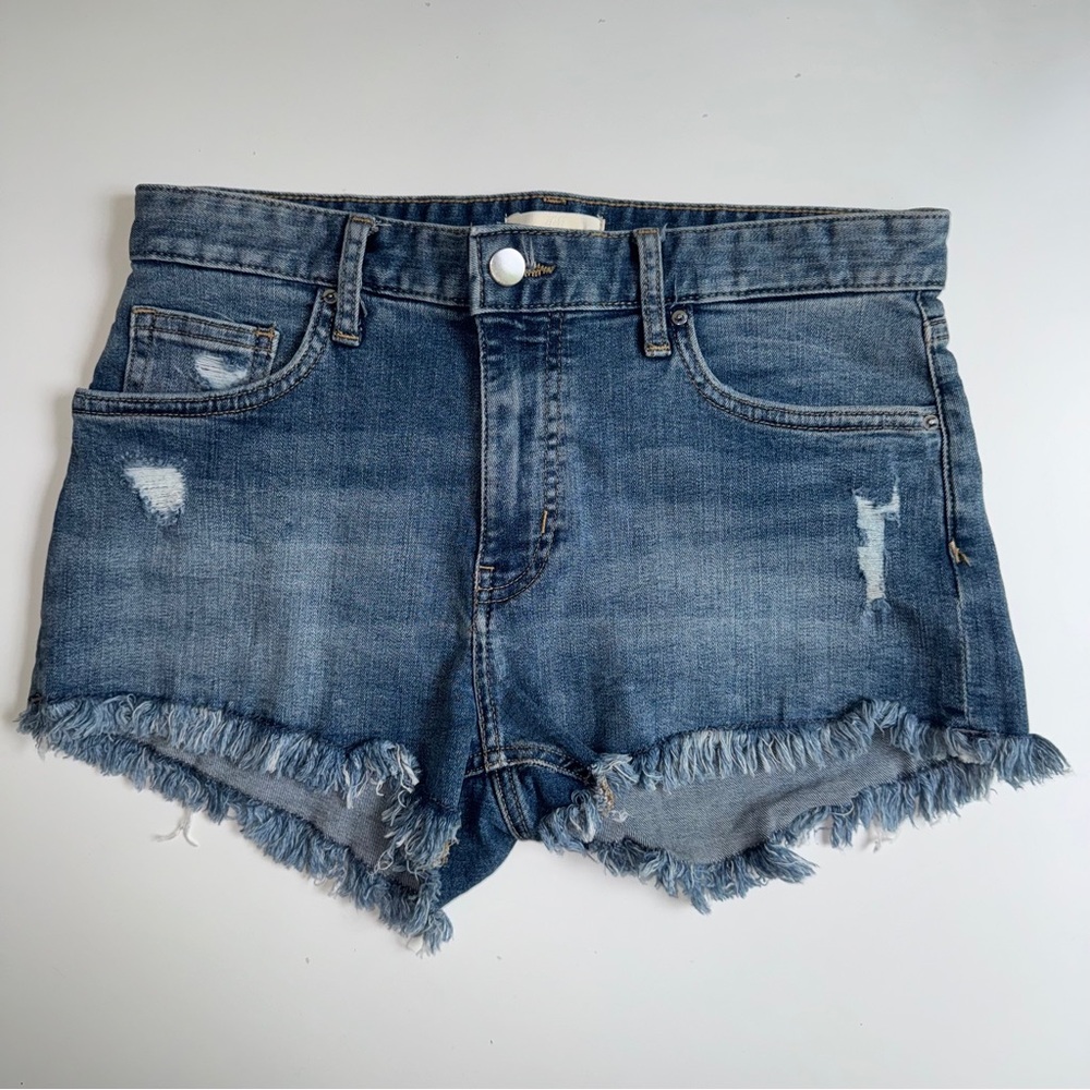 H&M Women’s Distressed‎ High Rise Denim Shorts Raw Hem Size 6
